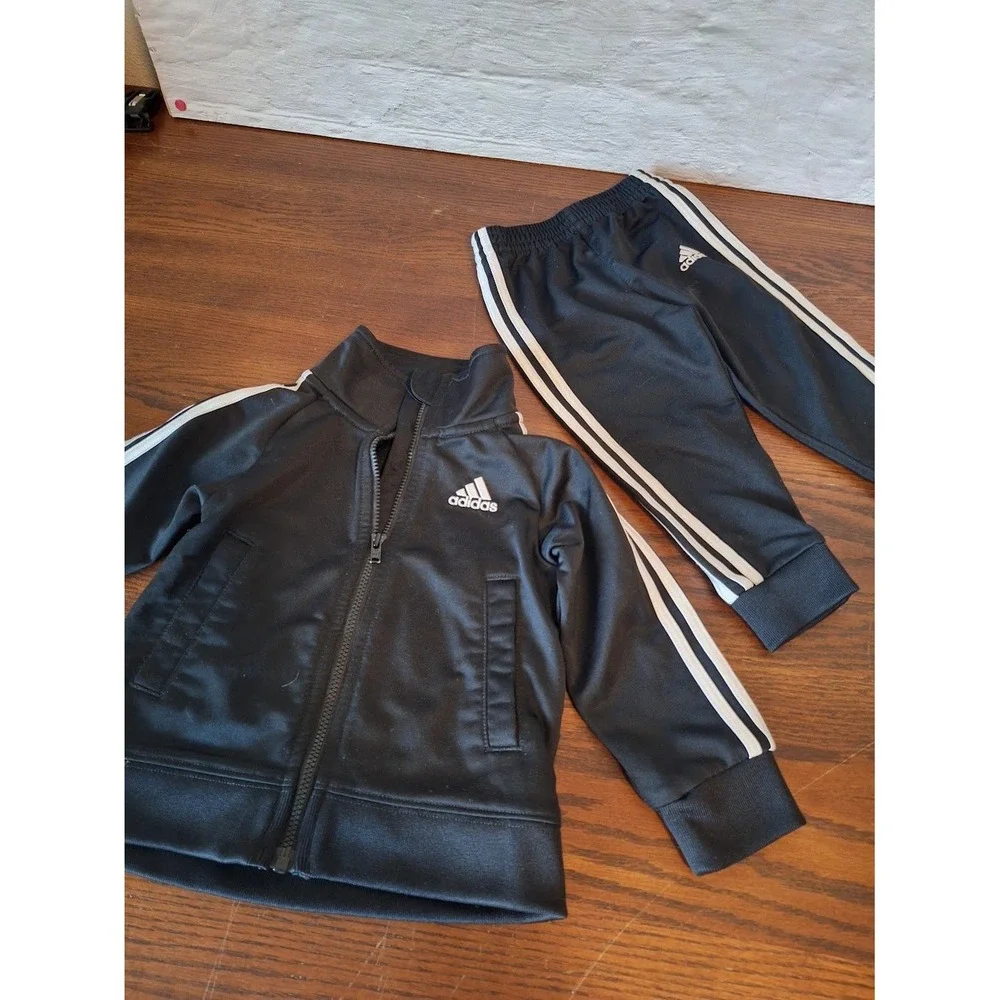 Adidas Infant Boys Black White 3-Stripe Tracksuit Jacket Pants Set 12M AG6122